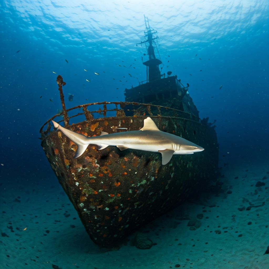 shark around shipwrecks